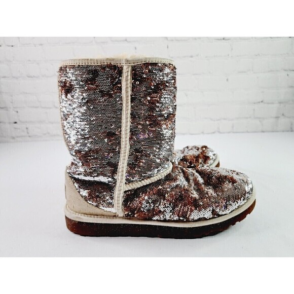 Shoes - UGG Australia Classic Short Boots Sparkle Sequin Champagne Size 8